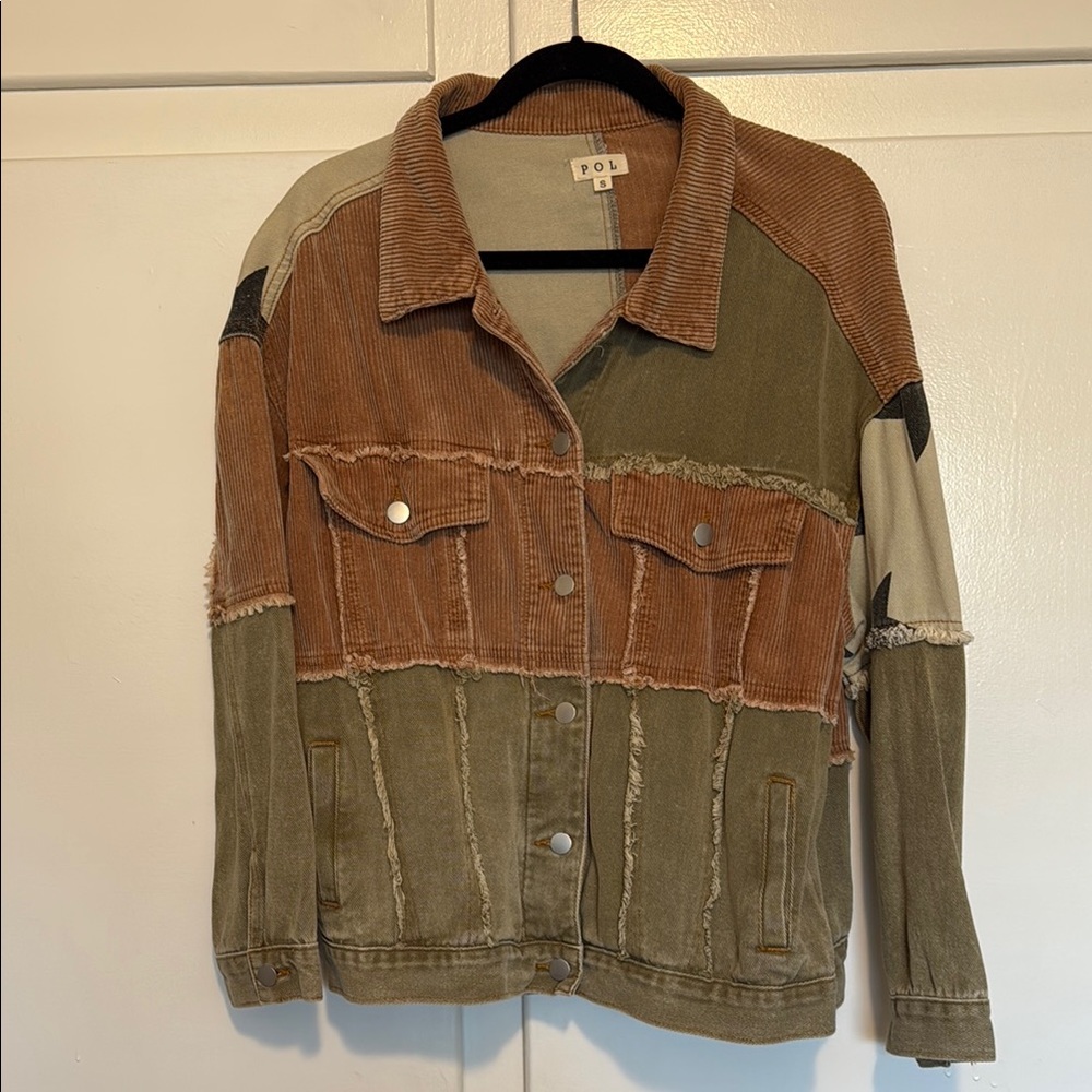 POL Women's Earthy Patchwork Jean Jacket
